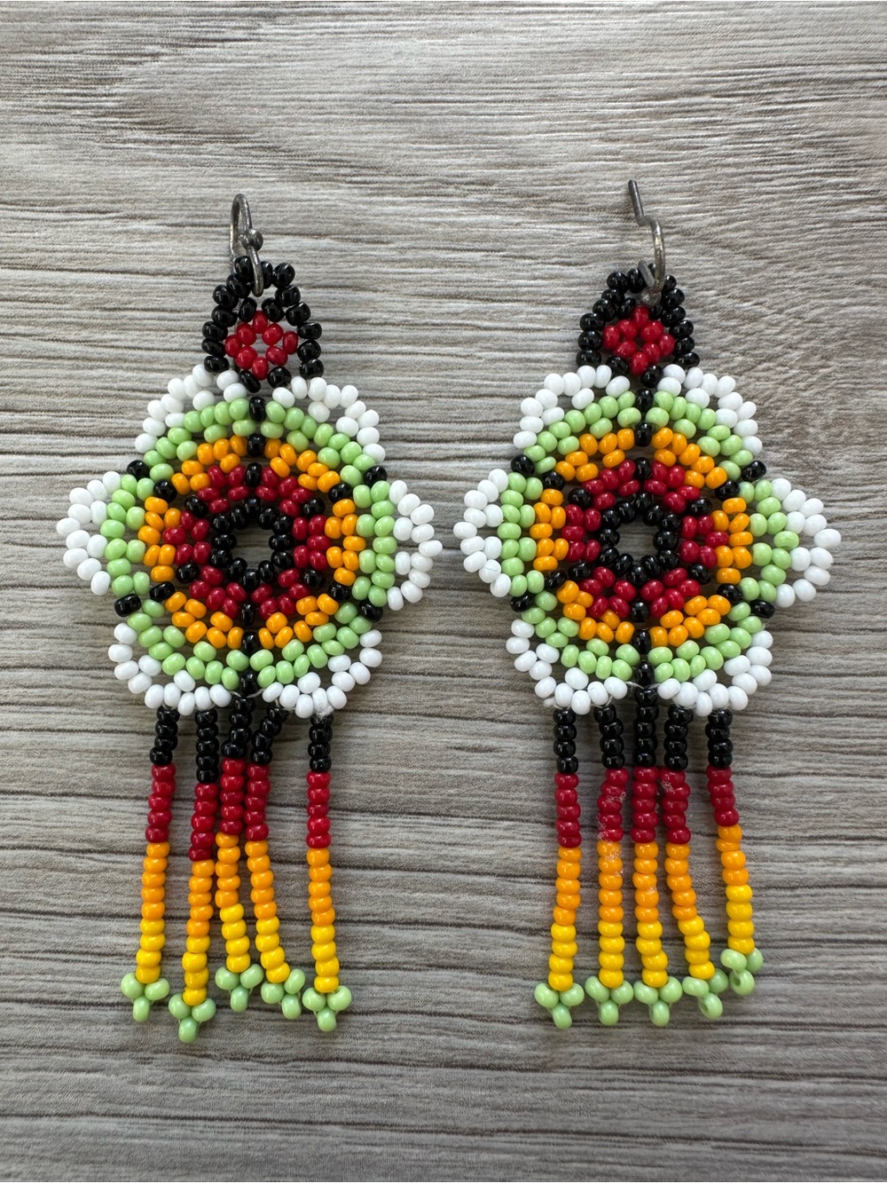 Huichol Beaded Flower Statement Earrings 3” Festival
